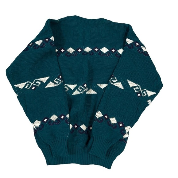 Vintage COLLEGE POINT Green Print Sweater - Picture 2 of 3
